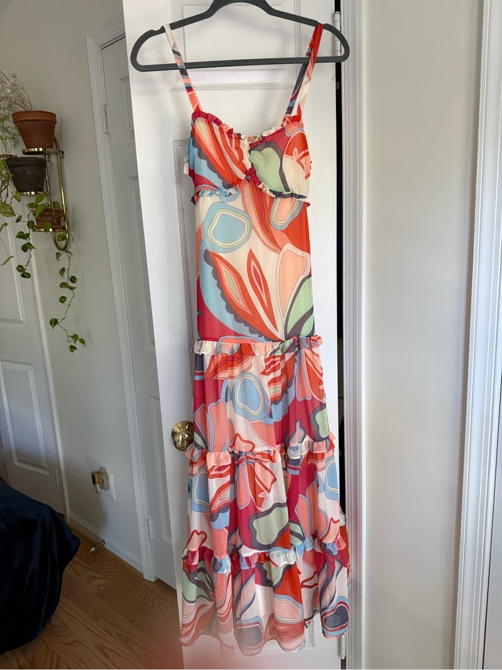 Alexis for Target Abstract Print Ruffle Tiered Maxi Dress Red Orange Size XXS